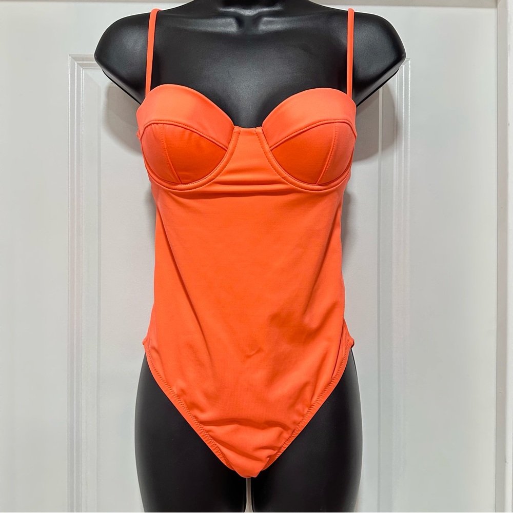 J.Crew Balconette Underwire One-Piece Swimsuit Bright Orange Coral Size 2
